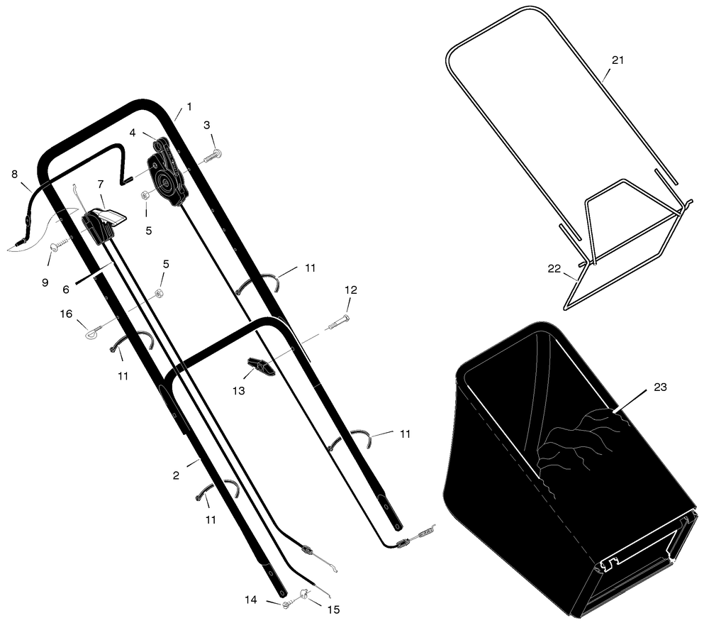 Handle And Bag Assembly Diagram and Parts List for 20606X25A 1997 Briggs and Stratton Lawn Mower